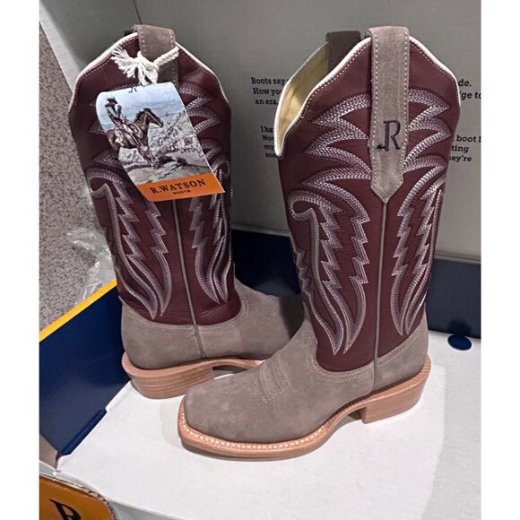 R. Watson Womens Western Cowboy Boots Sz 6 B Leather Embroidered Dark Cherry - Picture 1 of 11